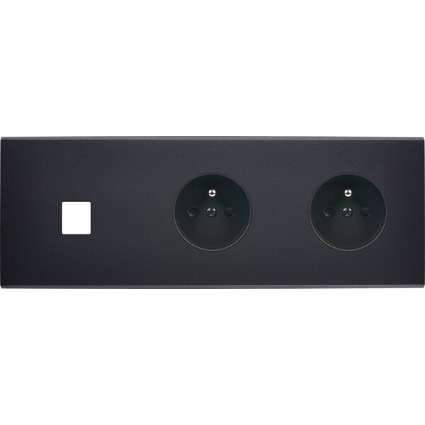 Façade confidence laiton noir mat triple horizontale 1 média prise de courant 2p+t prise de courant 2p+t  - Modelec - 301408M