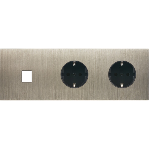 Façade confidence laiton acier brossé triple horizontale 1 média prise schuko 2p+t prise schuko 2p+t  - Modelec - 301412M-K
