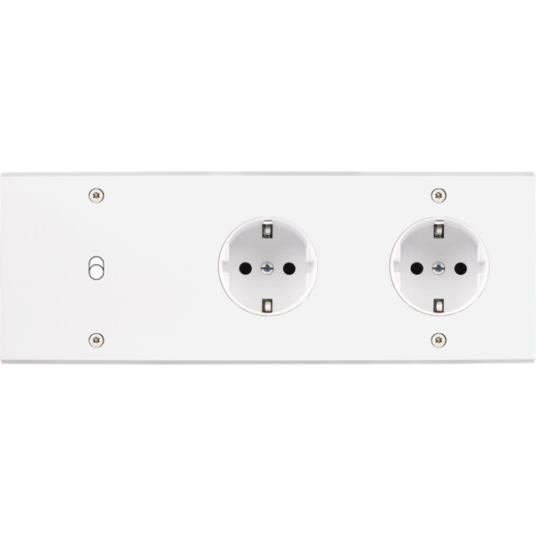 Façade confidence laiton blanc triple horizontale 1 basculeur 1 prise schuko 1 prise schuko à vis - Modelec - 311413-K