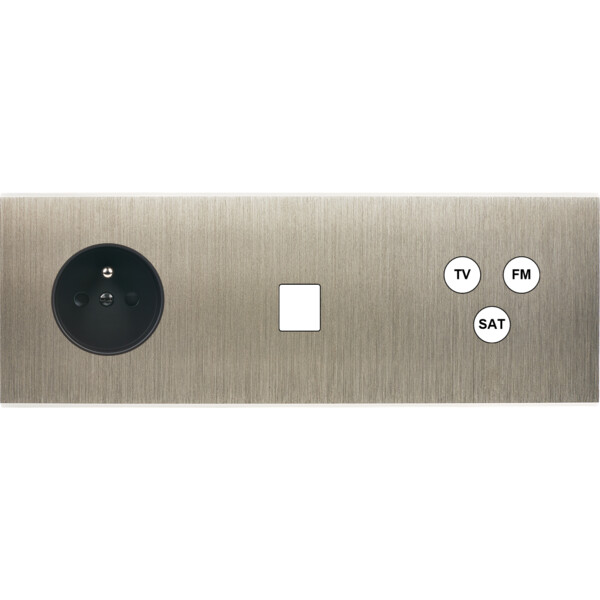 Façade Confidence Laiton  Acier triple horizontale PC 1 MEDIA TV-FM-SAT sans vis (324-412M) - Modelec - 324412M