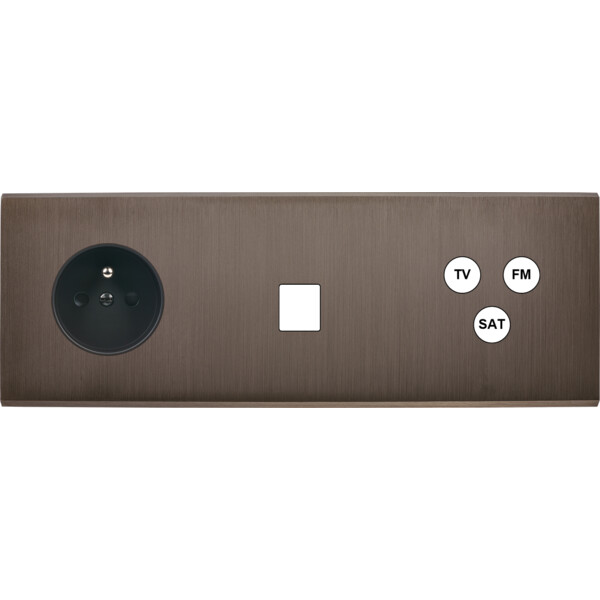 Façade Confidence Laiton  Canon de Fusil triple horizontale PC 1 MEDIA TV-FM-SAT sans vis (324-414M) - Modelec - 324414M