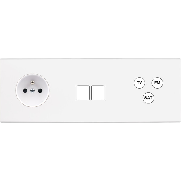 Façade Confidence Laiton  Blanc triple horizontale PC 2 MEDIA TV-FM-SAT sans vis (325-413M) - Modelec - 325413M