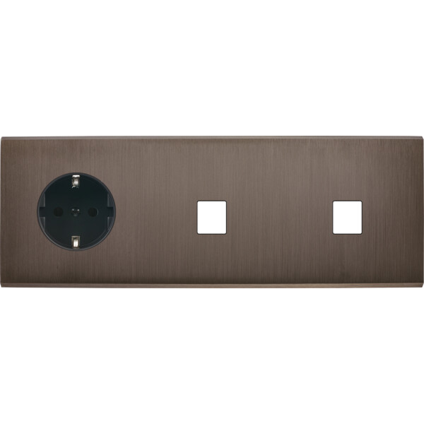 Façade confidence laiton canon de fusil triple horizontale 1 prise schuko 1 media 1 media  - Modelec - 326414M-K