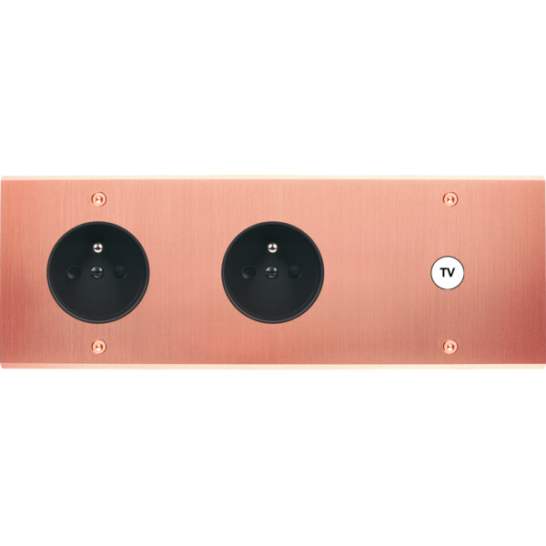 Façade confidence laiton cuivre satiné triple horizontale prise 2p+t prise 2p+t 1 prise tv a vis - Modelec - 329423