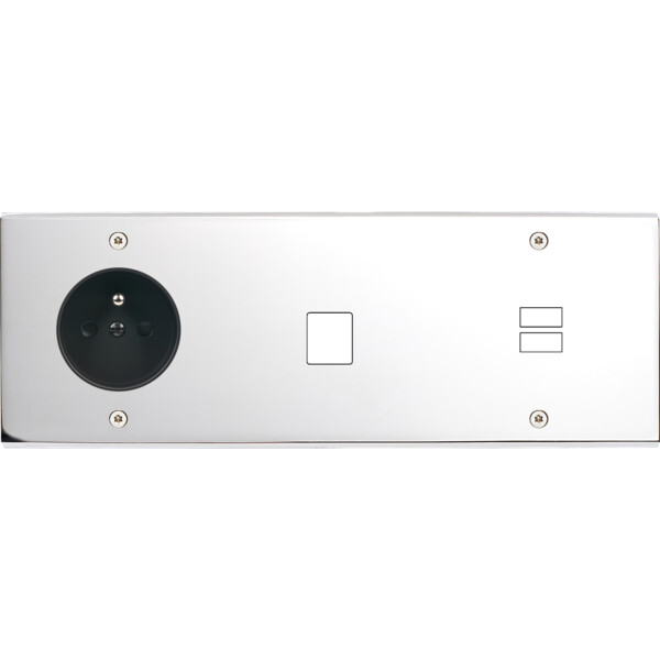 Façade confidence laiton chrome triple horizontale prise de courant 2p+t 1 média ouverture pour chargeur double usb vis - Modelec - 334415