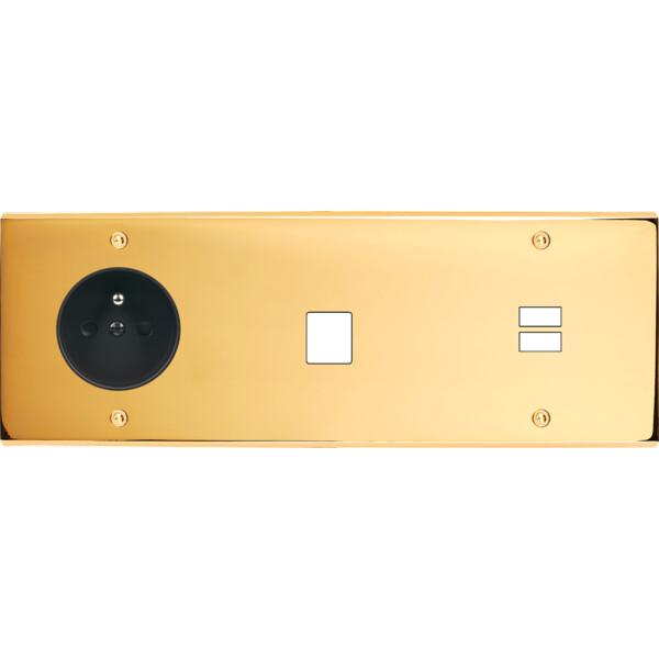 Façade confidence laiton or miroir triple horizontale prise de courant 2p+t 1 média ouverture pour chargeur double usb vis - Modelec - 334421