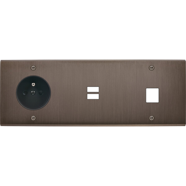 Façade confidence laiton canon de fusil triple horizontale prise de courant 2p+t ouverture pour chargeur double usb 1 média vis - Modelec - 335414