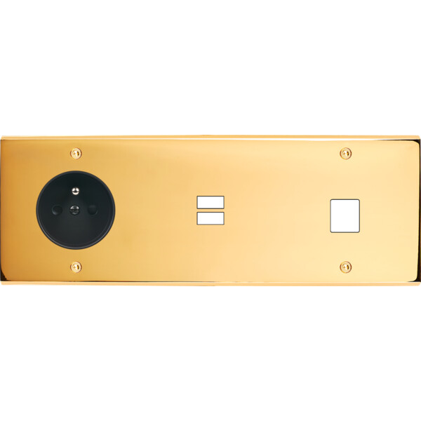 Façade confidence laiton or miroir triple horizontale prise de courant 2p+t ouverture pour chargeur double usb 1 média vis - Modelec - 335421