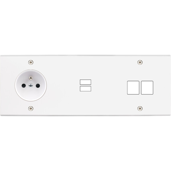 Façade confidence laiton blanc mat triple horizontale prise de courant 2p+t ouverture pour chargeur double usb 2 média vis - Modelec - 336413