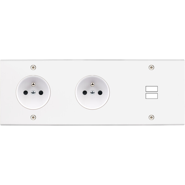 Façade confidence laiton blanc mat triple horizontale prise de courant 2p+t prise de courant 2p+t ouverture pour chargeur double usb vis - Modelec - 337413
