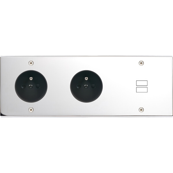Façade confidence laiton chrome triple horizontale prise de courant 2p+t prise de courant 2p+t ouverture pour chargeur double usb vis - Modelec - 337415