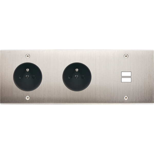 Façade confidence laiton nickel satiné triple horizontale prise de courant 2p+t prise de courant 2p+t ouverture pour chargeur double usb vis - Modelec - 337418