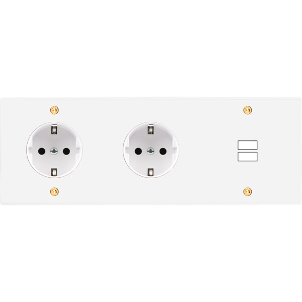 Façade confidence laiton blanc email triple horizontale prise schuko 2p+t prise schuko 2p+t ouverture pour chargeur double usb vis - Modelec - 337424-K