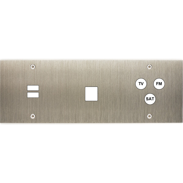 Façade confidence laiton acier brossé triple horizontale ouverture pour chargeur double usb 1 média 1 tv-fm-sat vis - Modelec - 338412