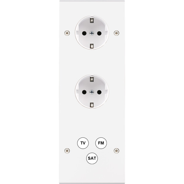 Façade confidence laiton blanc triple verticale 1 prise schuko 1 prise schuko tvfmsat à vis - Modelec - 365413-K