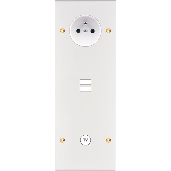 Façade confidence laiton blanc email triple verticale prise de courant 2p+t ouverture pour chargeur double usb 1 tv vis - Modelec - 382424