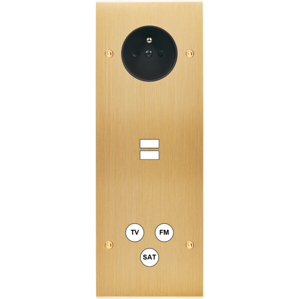 Façade confidence laiton brossé triple verticale prise de courant 2p+t ouverture pour chargeur double usb 1 tv-fm-sat vis - Modelec - 383410
