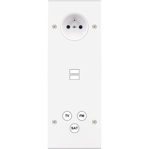 Façade confidence laiton blanc mat triple verticale prise de courant 2p+t ouverture pour chargeur double usb 1 tv-fm-sat vis - Modelec - 383413