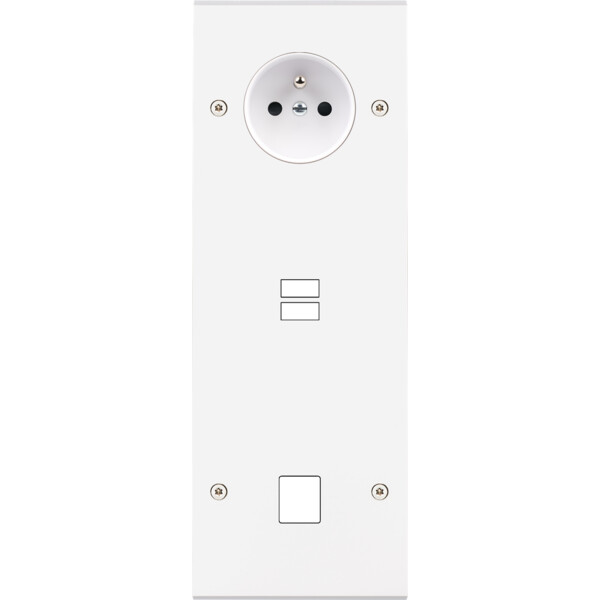 Façade confidence laiton blanc mat triple verticale prise de courant 2p+t ouverture pour chargeur double usb 1 média vis - Modelec - 385413