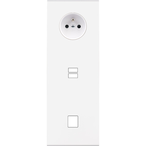 Façade confidence laiton blanc mat triple verticale prise de courant 2p+t ouverture pour chargeur double usb 1 média  - Modelec - 385413M