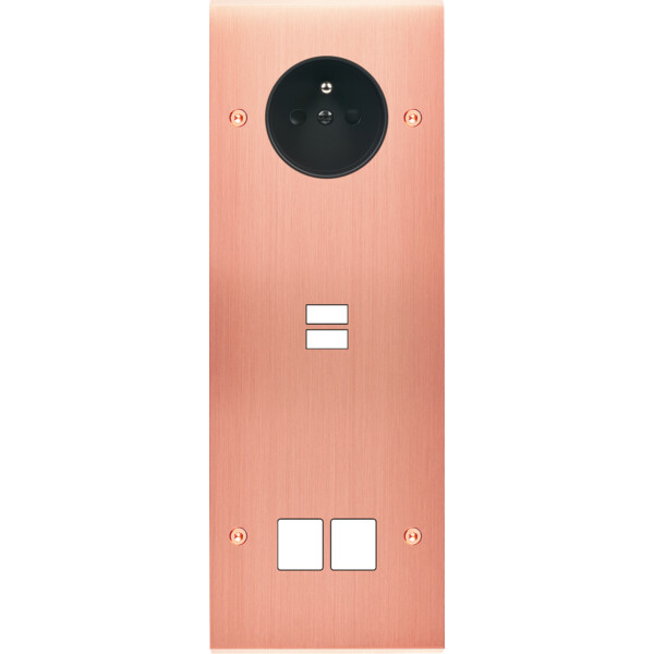 Façade confidence laiton cuivre satiné triple verticale prise de courant 2p+t ouverture pour chargeur double usb 2 média vis - Modelec - 386423