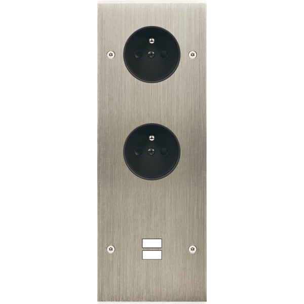 Façade confidence laiton acier brossé triple verticale prise de courant 2p+t prise de courant 2p+t ouverture pour chargeur double usb vis - Modelec - 387412