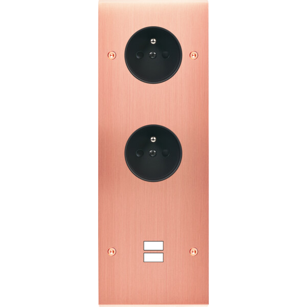 Façade confidence laiton cuivre satiné triple verticale prise de courant 2p+t prise de courant 2p+t ouverture pour chargeur double usb vis - Modelec - 387423