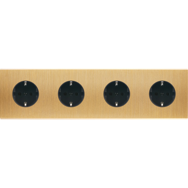 Façade confidence laiton brossé quadruple horizontale prise schuko 2p+t prise schuko 2p+t prise schuko 2p+t prise 2p+tk - Modelec - 430410M-K