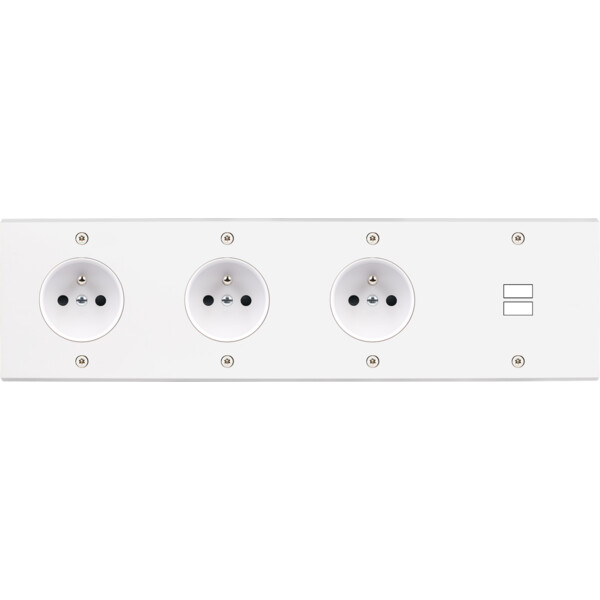 Façade confidence laiton blanc mat quadruple horizontale prise de courant 2p+t prise de courant 2p+t prise de courant 2p+t ouverture pour chargeur double usb vis - Modelec - 436413