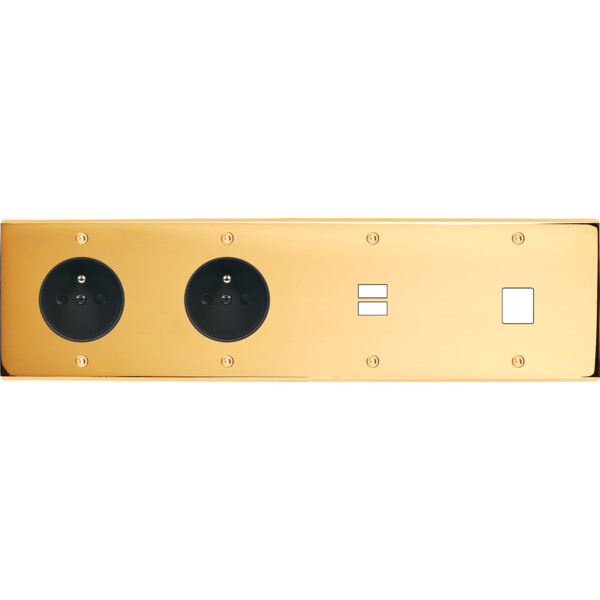 Façade confidence laiton or miroir quadruple horizontale prise de courant 2p+t prise de courant 2p+t ouverture pour chargeur double usb 1 média vis - Modelec - 438421