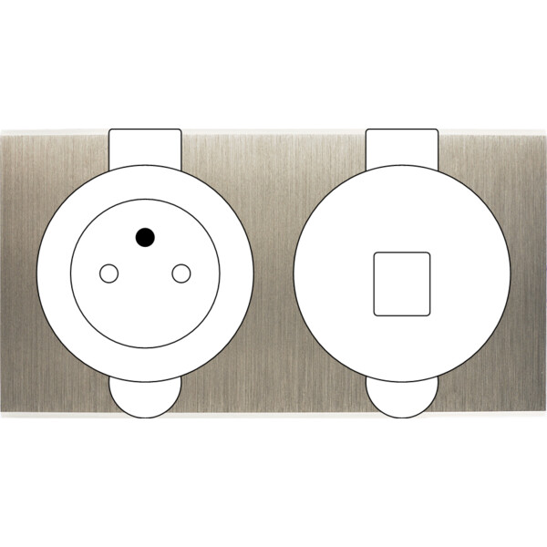 Façade confidence laiton acier brossé double prise de sol prise 2p+t 1 emplacement pour chargeur usb ou média - Modelec - 911412
