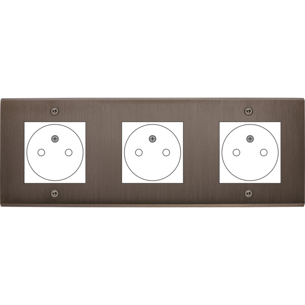 Façade Confidence Laiton  Canon de Fusil triple horizontale ouverture 44x44 pour BTICINO à vis (3045-414) - Modelec - 3045414