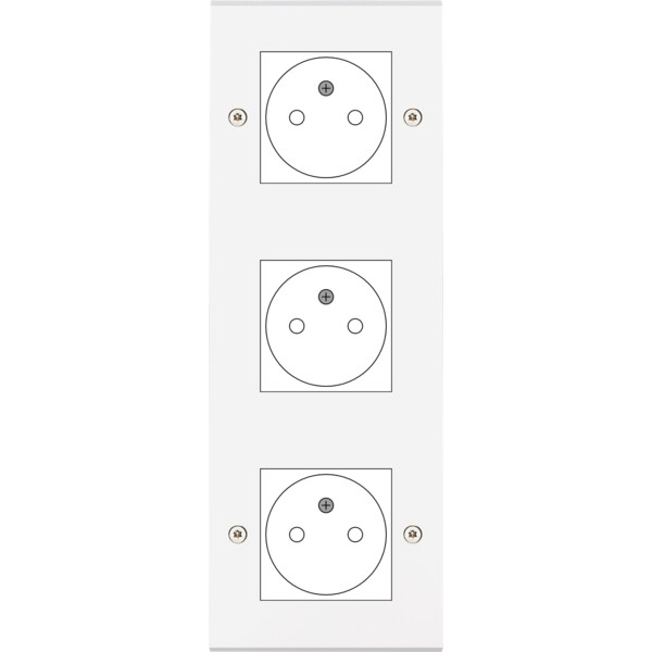 Façade Confidence Laiton  Blanc triple verticale ouverture 44x44 pour BTICINO à vis (3046-413) - Modelec - 3046413
