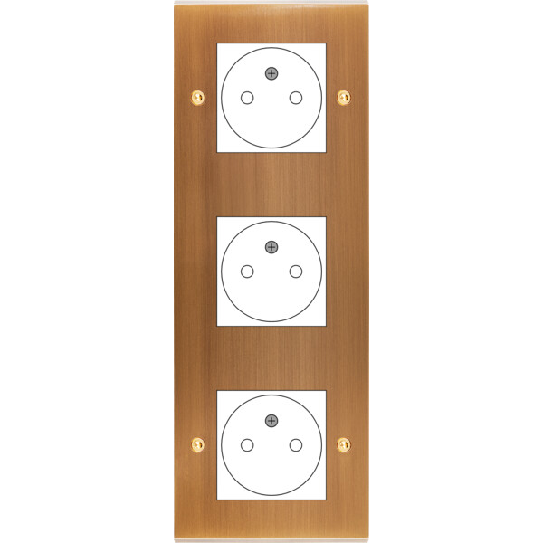 Façade Confidence Laiton  Vieux Bronze triple verticale ouverture 44x44 pour BTICINO à vis (3046-417) - Modelec - 3046417