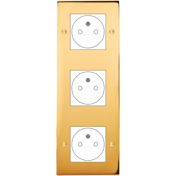 Façade Confidence Laiton  Or Miroir triple verticale ouverture 44x44 pour BTICINO à vis (3046-421) - Modelec - 3046421