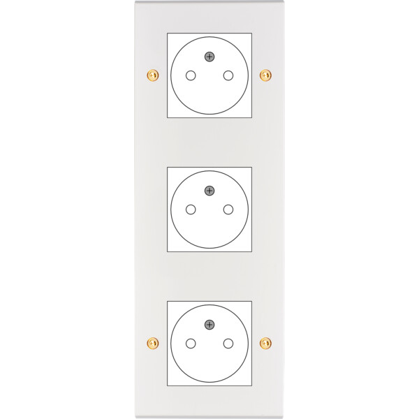 Façade Confidence Laiton  Blanc Email triple verticale ouverture 44x44 pour BTICINO à vis (3046-424) - Modelec - 3046424