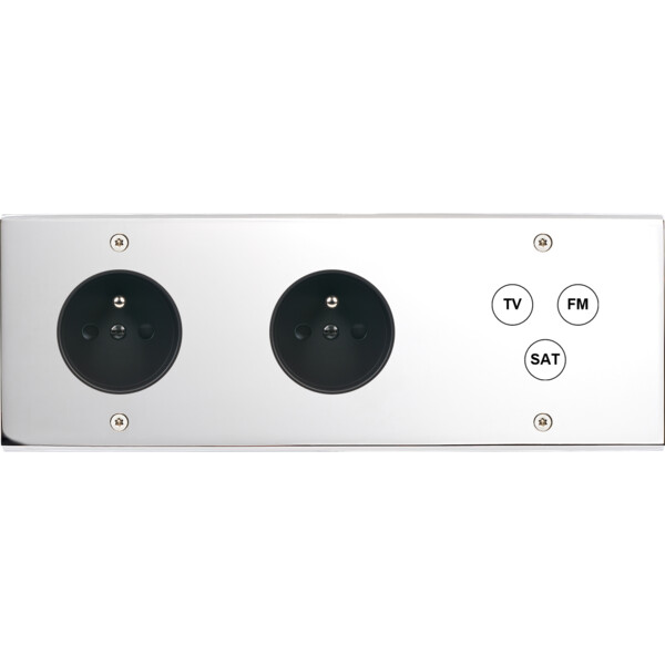 Façade Confidence Laiton  Chrome triple horizontale PC PC TV-FM-SAT à vis (315-415) - Modelec - 315415