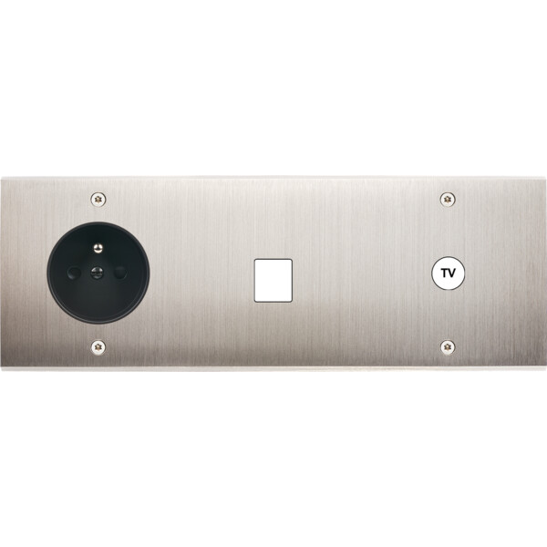 Façade Confidence Laiton Nickel Satiné triple horizontale PC 1 MEDIA 1 prise TV a vis (319-418) - Modelec - 319418