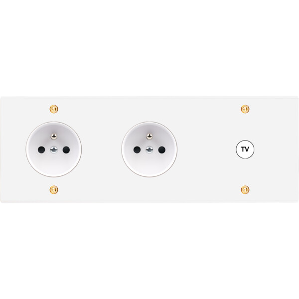 Façade Confidence Laiton Blanc Email triple horizontale PC PC 1 prise TV a vis (329-424) - Modelec - 329424