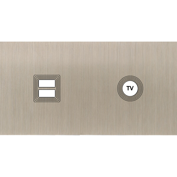 Façade Empreintes VOLUME Nickel Satiné Double Horizontale Chargeur USB Prise TV - Modelec - 257478M-E1