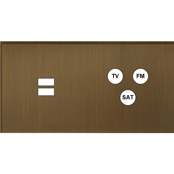 Façade Empreintes ANGLE Vieux Bronze Double Horiz Chargeur USB Prise TV FM SAT M - Modelec - 258477M-E2