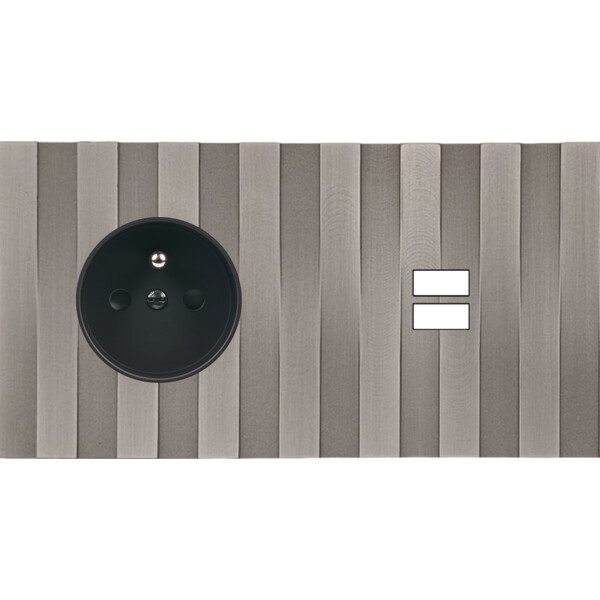 Façade Empreintes LIGNE Nickel Satiné Double Horizontale Prise de Courant U1 M - Modelec - 259478M-E5