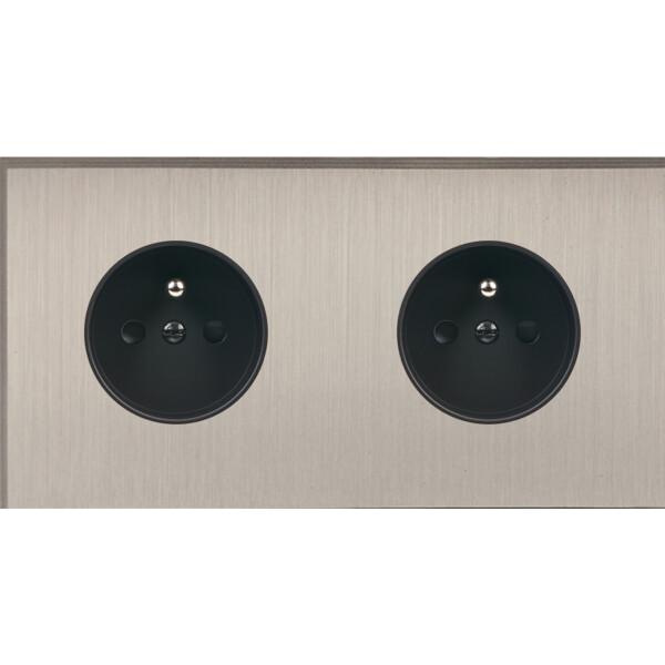 Façade Empreintes ANGLE Nickel Satiné Double Horiz 2 Prises de Courant, mag - Modelec - 260478M-E2