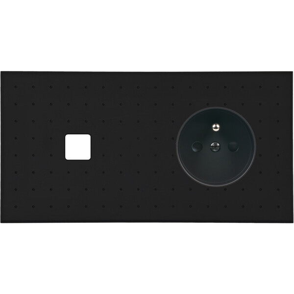 Façade Empreintes POINT Noir Double Horizontale 1 bouton Prise de Courant M - Modelec - 261472M-E4