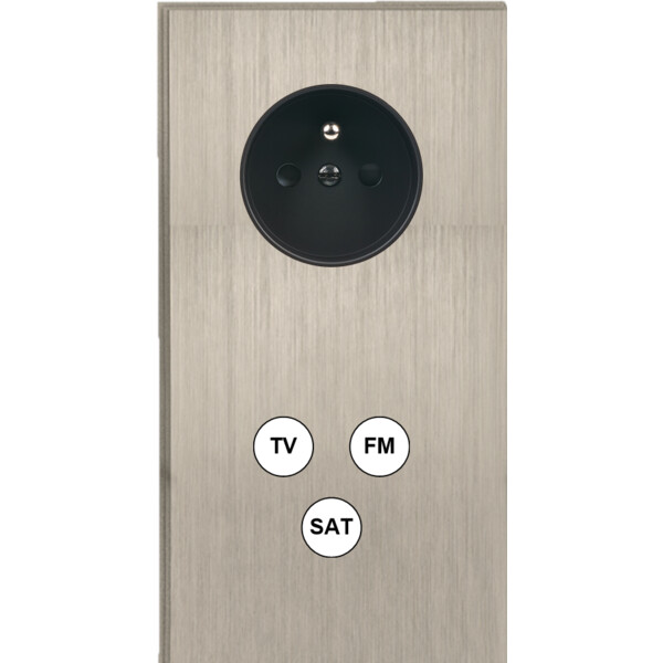 Façade Empreintes ANGLE Nickel Sat Double Verticale Prise de Courant TV FM SAT M - Modelec - 285478M-E2