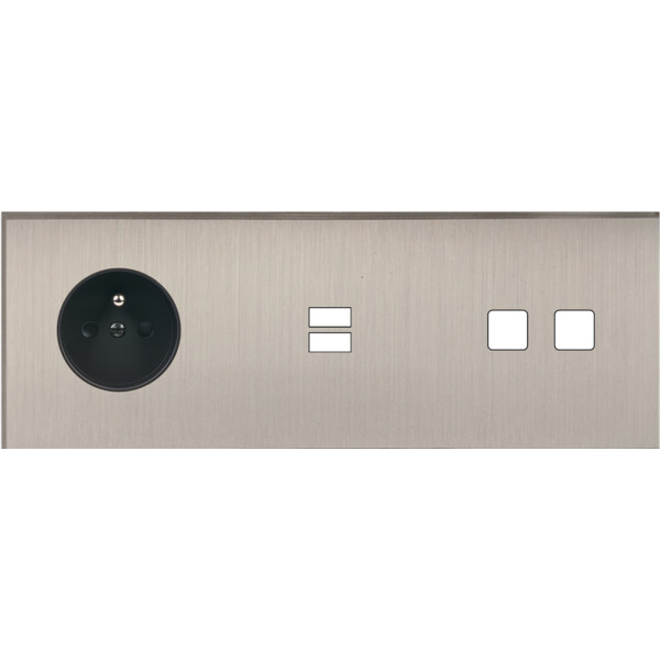 Façade Empreintes ANGLE Nickel Satiné Triple Horiz Prise de Courant U1 2 boutons - Modelec - 309478M-E2