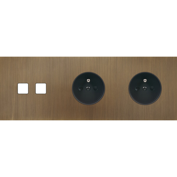 Façade Empreintes PLAN Vieux Bronze Triple Horizontale 2 boutons carrés 2 PC M - Modelec - 312477M-E0