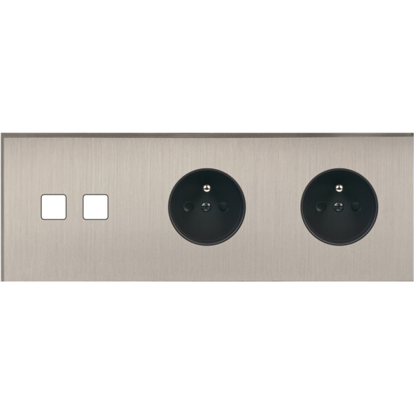 Façade Empreintes ANGLE Nickel Satiné Triple Horizontale 2 boutons carrés 2 PC M - Modelec - 312478M-E2