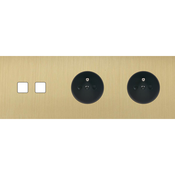 Façade Empreintes PLAN Laiton Satiné Triple Horizontale 2 boutons carrés 2 PC M - Modelec - 312479M-E0