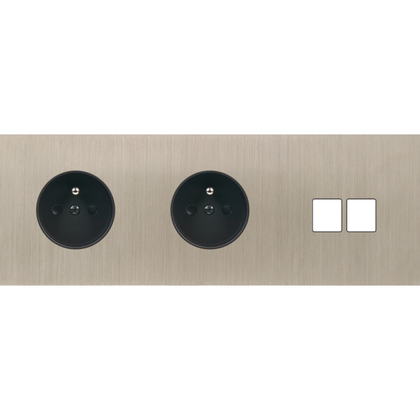 Façade Empreintes PLAN Nickel Satiné Triple Horizontale 2 Prises de Courant M2 M - Modelec - 314478M-E0